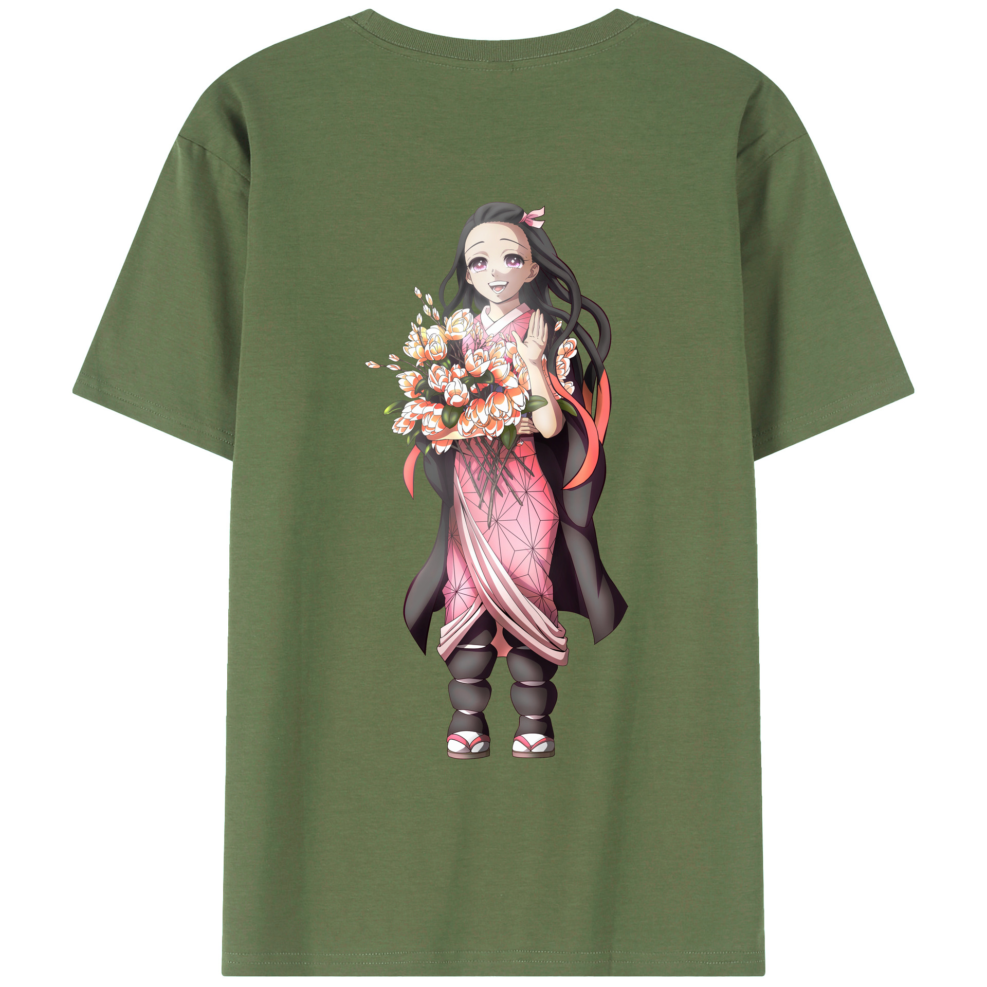 （画像用） 鬼滅の刃（きめつのやいば）竈門 禰󠄀豆子／かまど ねずこ Kamado Nezuko 綿100％ メンズ半袖Tシャツ（バックプリント） 通気性